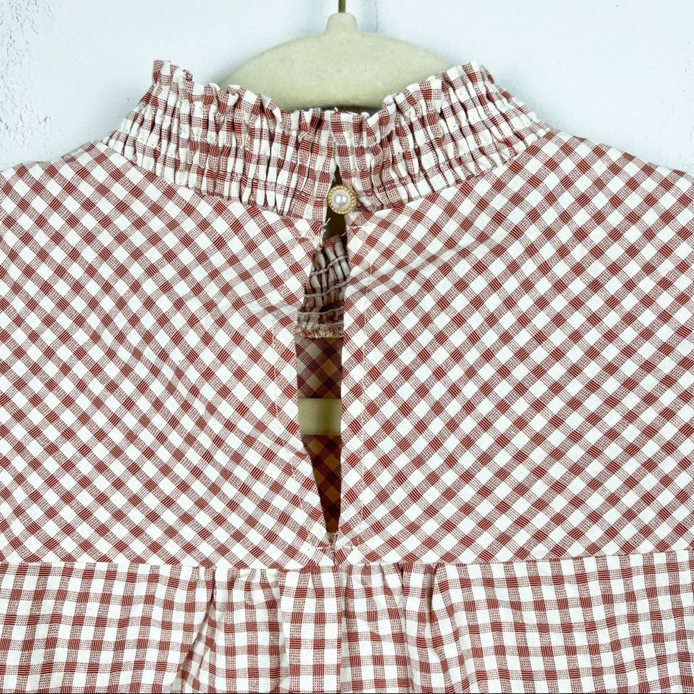 Andree By Unit Ivory And Rust Gingham Peasant Top - image 5